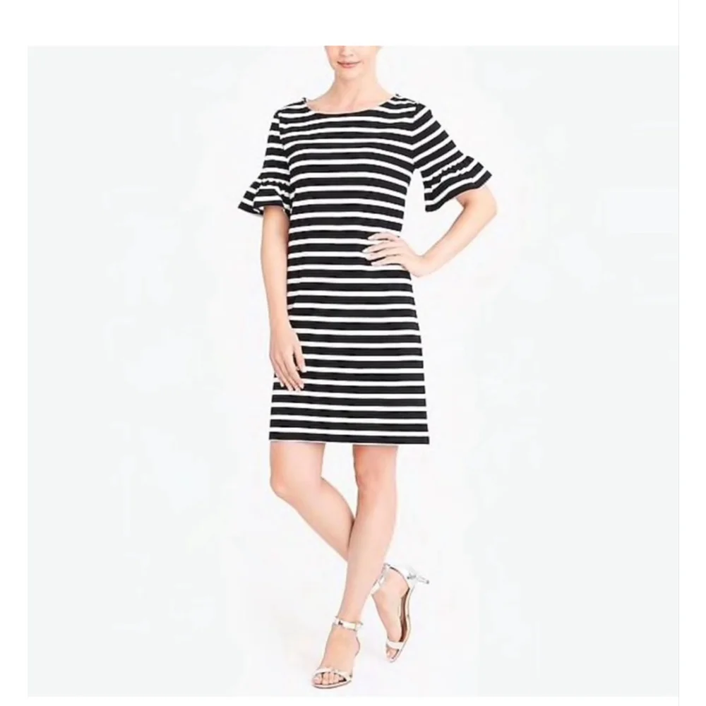 Women's J.Crew Ruffle Sleeve Striped Dress Size M - Picture 2 of 10